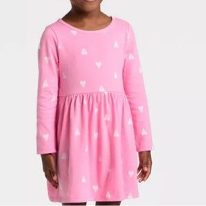 Valentine’s Day Toddler Dress- Cat & Jack Pink with White Hearts, Size: 4T